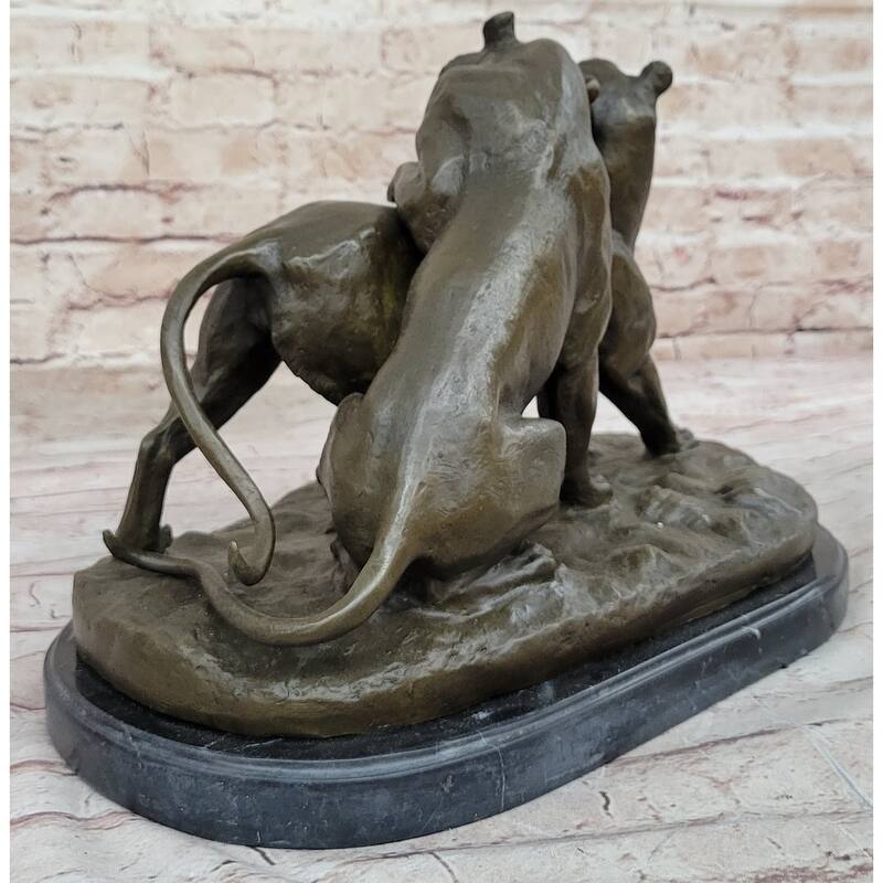 Charles Valton - Preludes To Love - Bronze Sculpture Of Two Tigers On Marble Base