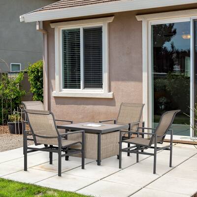 5 Piece Garden Patio Dining Set with Built-in Ice Bucket, Steel Square Table and 4 Chairs, for Outdoor Entertaining