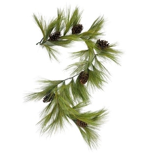 Long Needle Pine Garland with Cones Artificial 6 Foot Set of 3 - Green ...