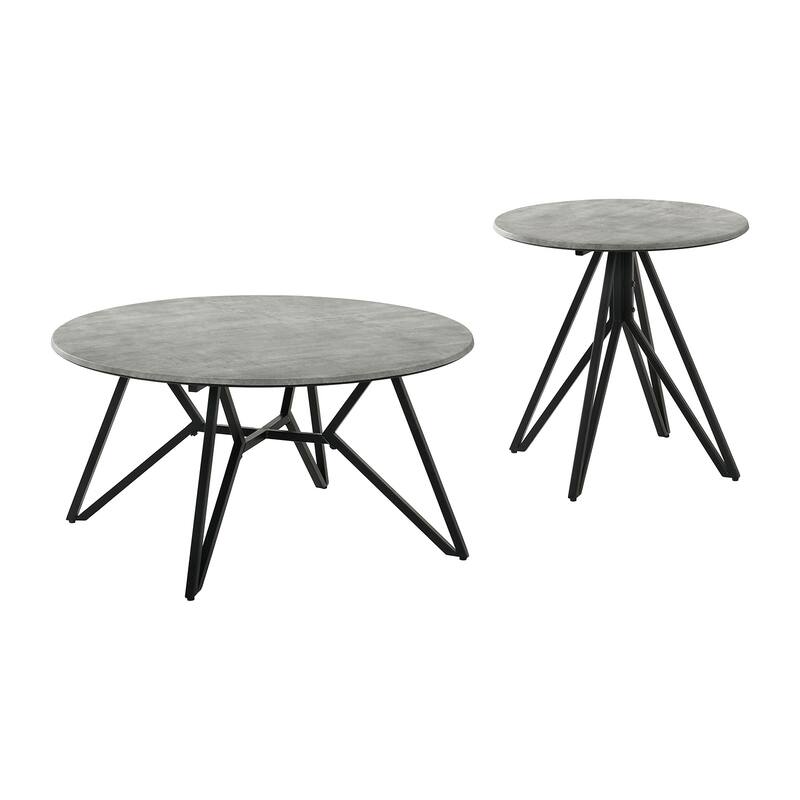 Table Set with Metal Base in Cement and Black - 2 Piece