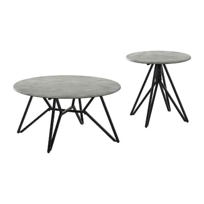 Table Set with Metal Base in Cement and Black