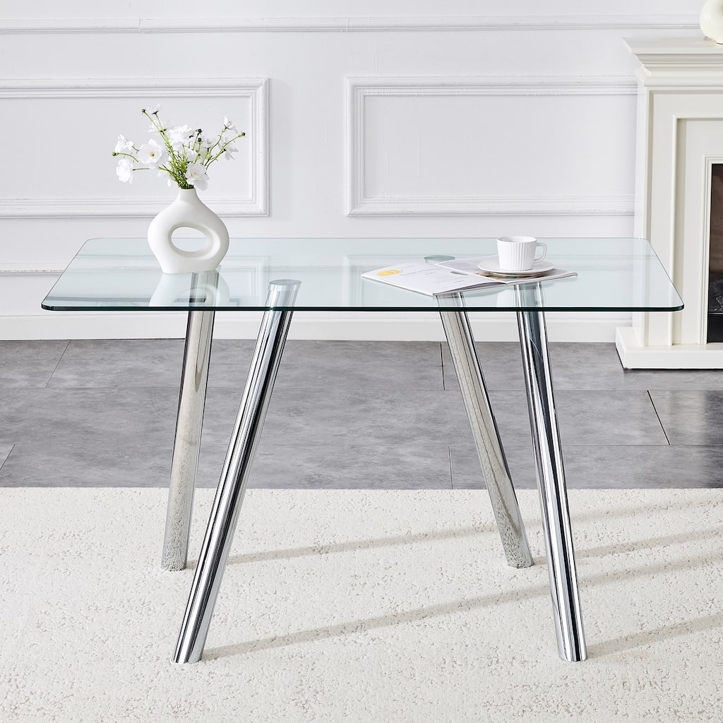 Tempered Glass Dining Table with Sturdy Metal Legs