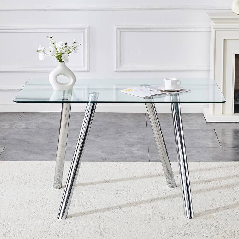 Tempered Glass Dining Table with Sturdy Metal Legs