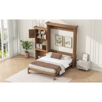 Queen Murphy Bed with Ample Storage Shelves and Louvered Accents