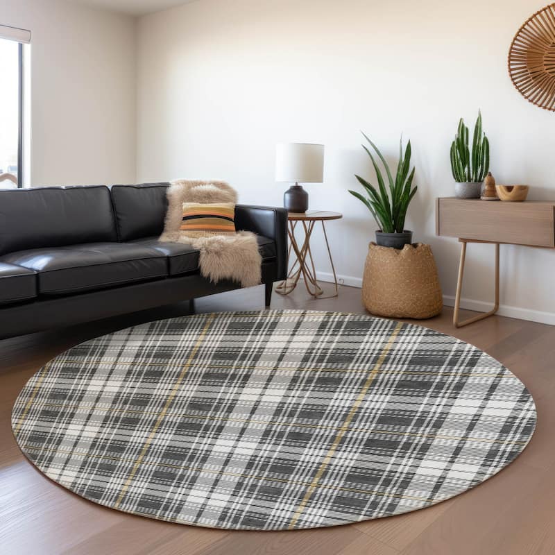 Premium Washable Super Soft Farmhouse Plaid Mayfield Rug - Charcoal - 8' x 8'