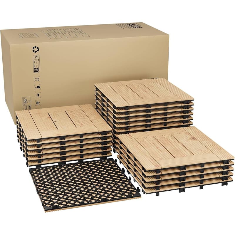 Water Resistant 22 Pack 12"X12" Wood Patio Flooring Deck Tiles for Indoor & Outdoor Use - 22-Pack - Yellow