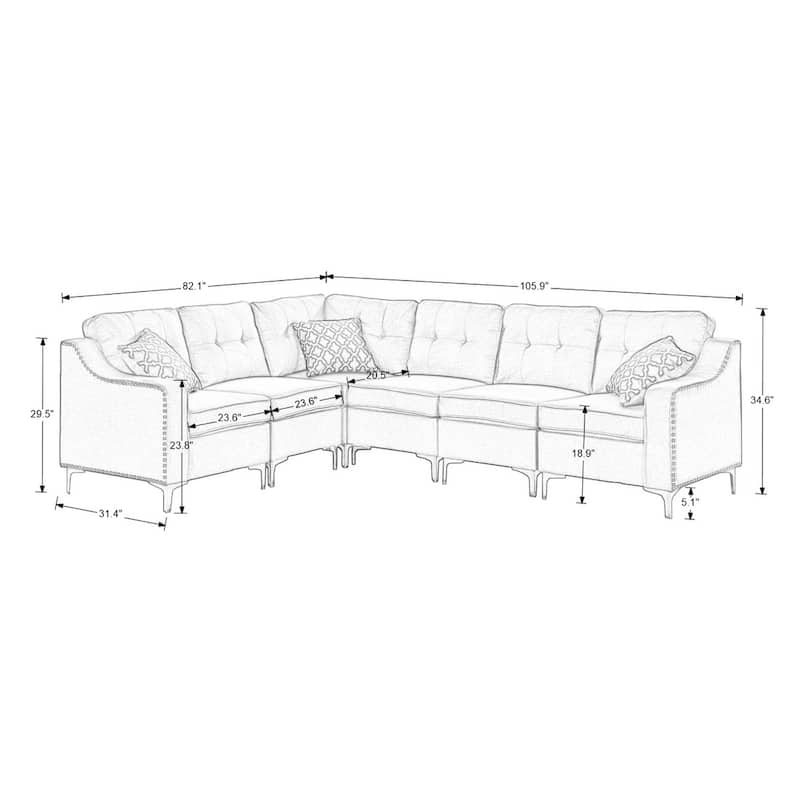 105.9" Flexible Combination Fabric Nailhead Trim Sectional Sofa