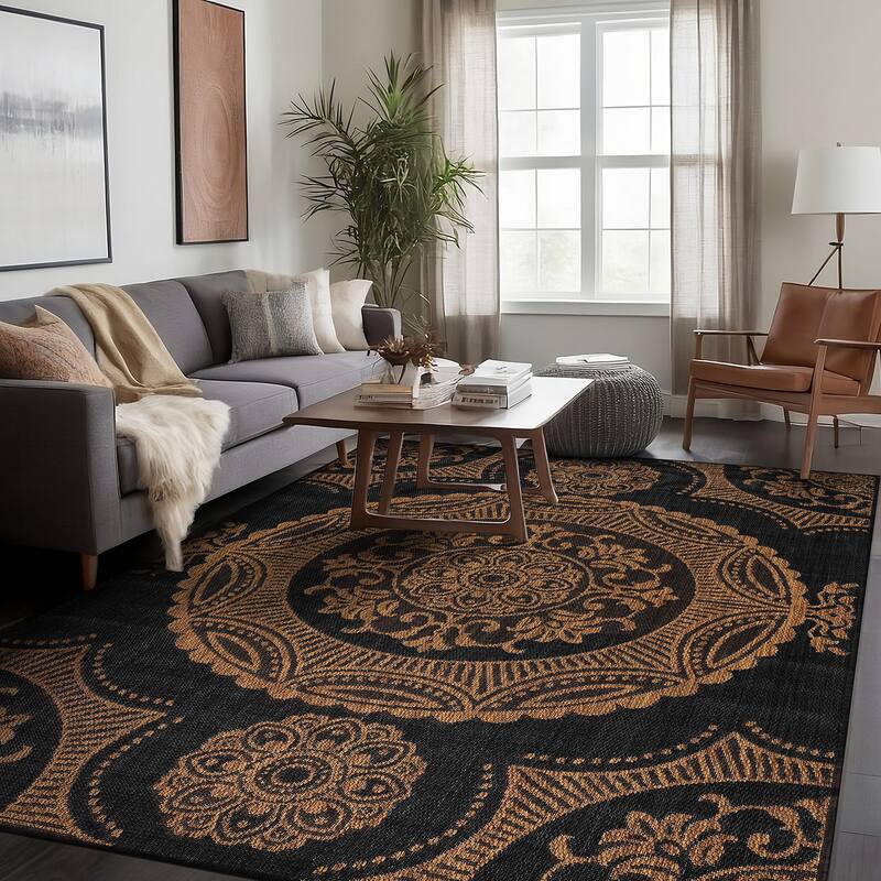 Beverly Rug Blue Medallion Indoor Outdoor Rug, Outside Carpet for Patio, Deck, Porch