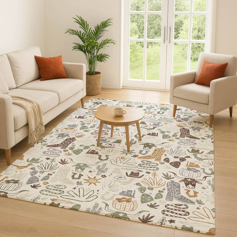 Machine Washable Indoor/ Outdoor Modern Ranch Chantille Rug