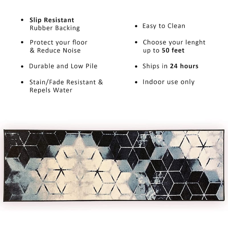 Custom Size Cubes Abstract 26 Inch Wide Non-Slip Stair Runner Rug