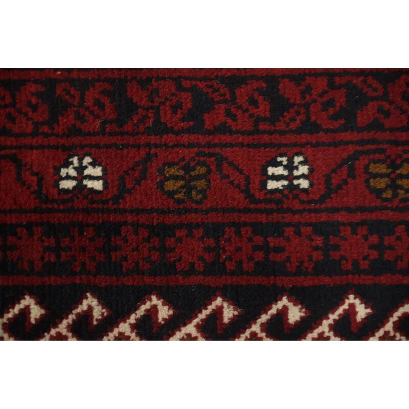 Hand Knotted Oriental 100% Wool Carpet Traditional Geometric Red Balouch Area Rug - 9' 7'' X 6' 6''