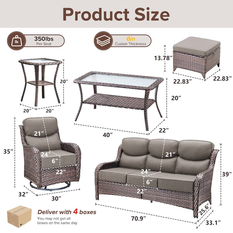 Gymojoy 7-Piece Patio Furniture Set with Swivel Glider Chairs, 6-Inch Ultra-Plush Cushions & Water-Resistant Olefin Fabric