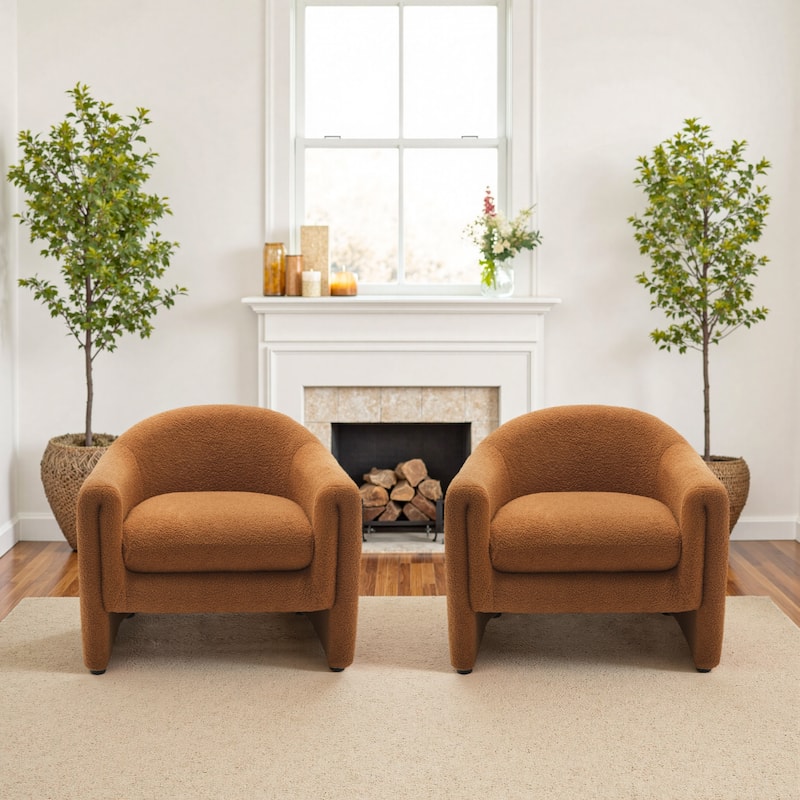 2 Set Modern Upholstered Barrel Accent Chair