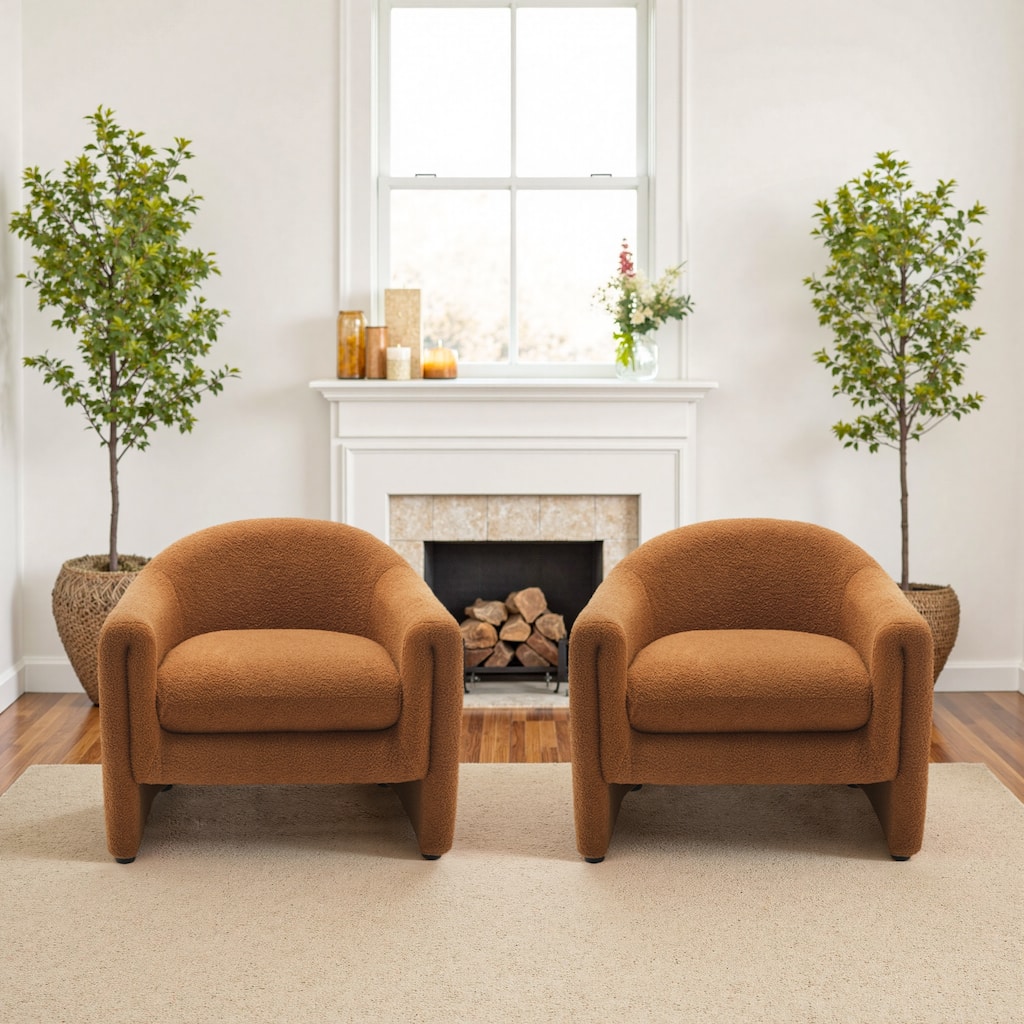 2 Set Modern Upholstered Barrel Accent Chair