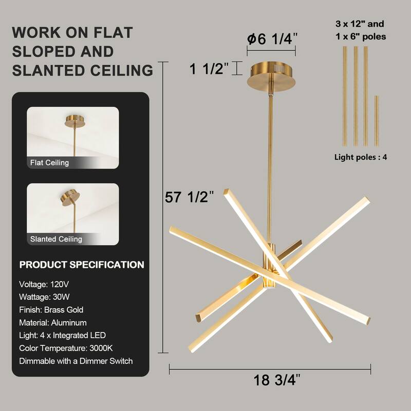 C Cattleya 4-Light Sputnik LED Chandelier Hanging Pendant Light