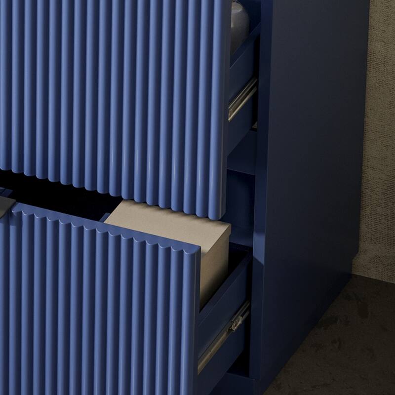 Vertical Grooves Bathroom Cabinet Storage Vanity with Ceramic Sink, Full-Extension Split Drawers and Soft Close Drawer Slides