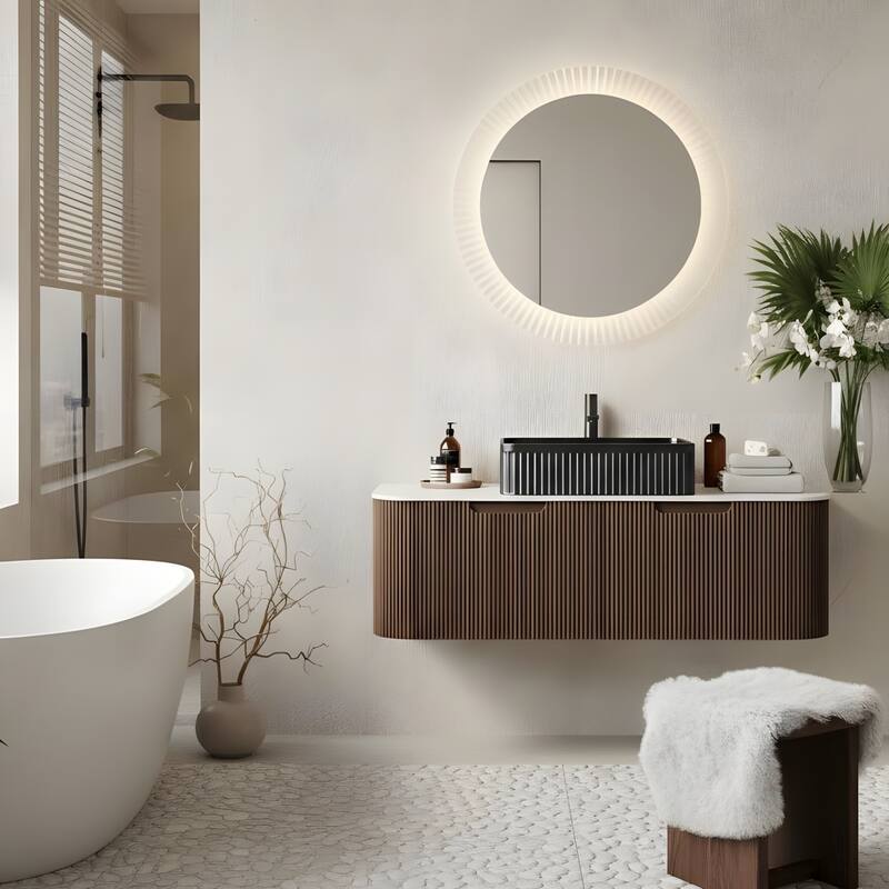 Wall Mounted Bathroom Vanity with Black Rectangular Ceramic Basin