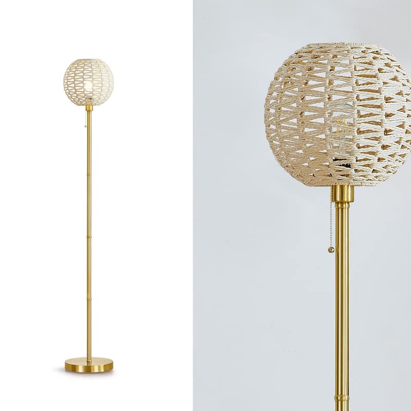 HOMEGLAM Globe Woven Rattan 68" Metal Floor Lamp