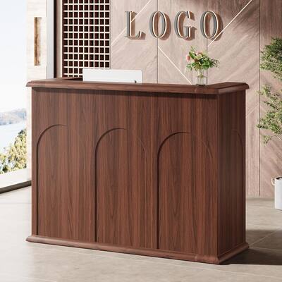 55 Inches Reception Desk, Modern Large Front Counter Desk for Checkout, Lobby, Salon, Office, Walnut
