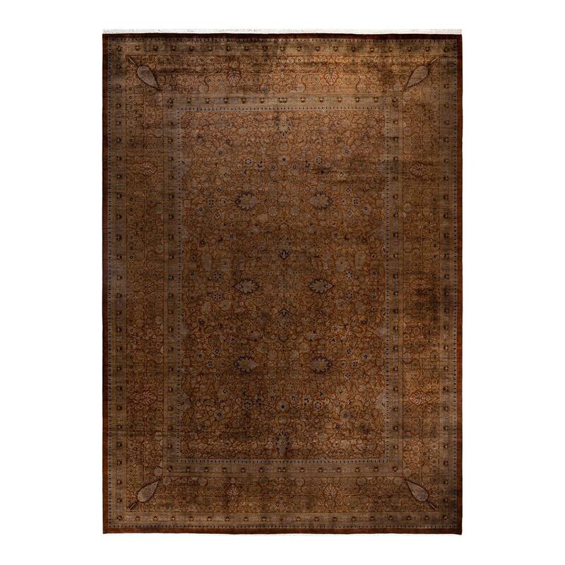 Overton Hand Knotted Wool Vintage Inspired Modern Contemporary Overdyed Brown Area Rug - 10' 1" x 13' 10"