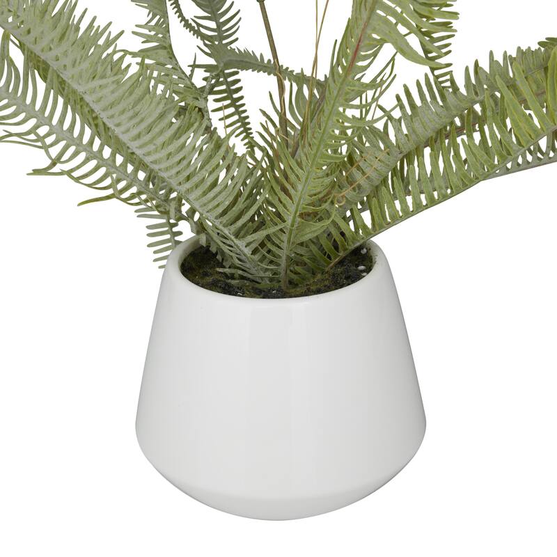 Faux Foliage Fern Artificial Plant with Realistic Leaves and White Ceramic Pot - Green - Roche River Decor