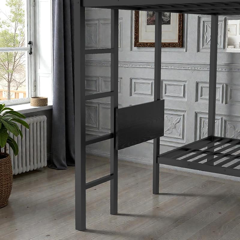 King Over Twin XL Metal Bunk Bed with Wardrobe and Desk, Space Saving Bunk Bed Frame for Small Rooms