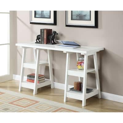Designs2Go Double Trestle Desk with Shelves, White