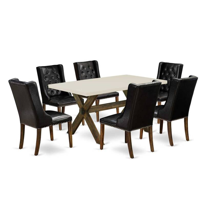 HomeStock 7-Piece Distressed Jacobean Finish Solid Wood Top Dining Table with 6 Parson-Chairs