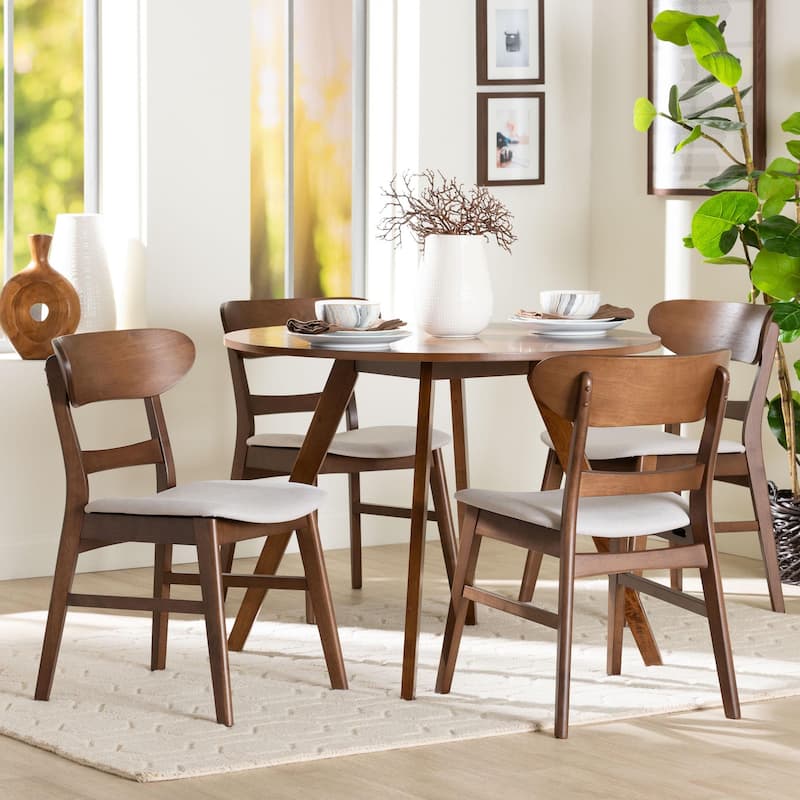 Reva Wood 5-Piece Dining Set - Mid-Century Modern Table with Matching Chairs for Dining Room or Kitchen