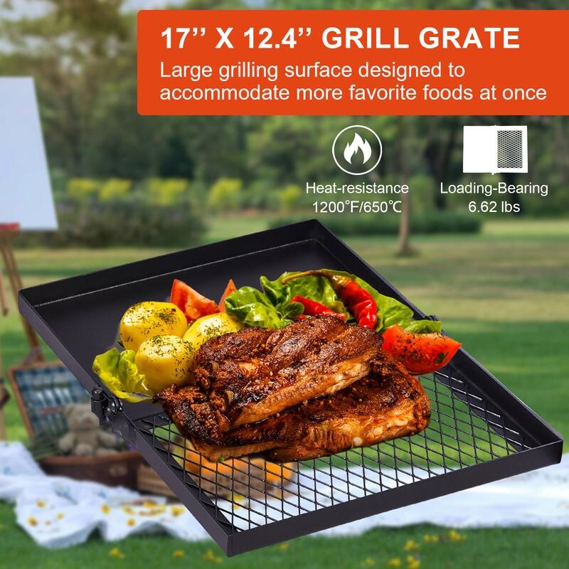 Folding Swivel Campfire Grill Portable Cooking Grate Over Fire Pit