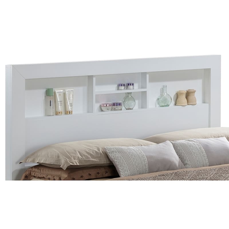 Full Platform Bed with Storage Shelves - 81" - White