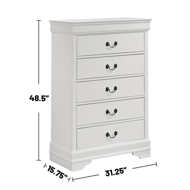 5-drawer Wooden Chest with Bracket Legs in White