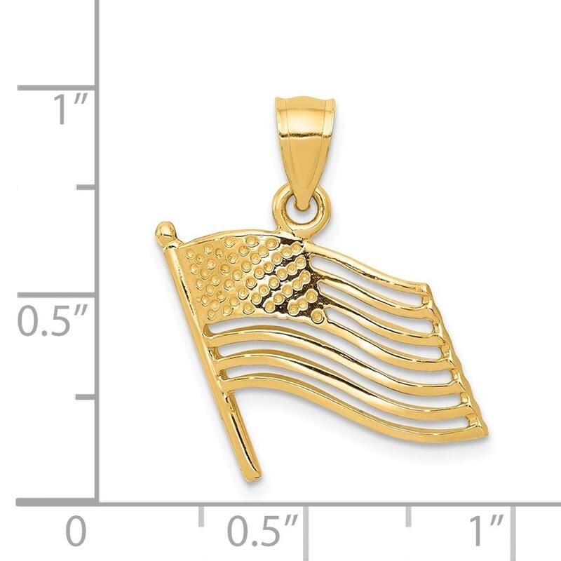 Curata 14k Yellow Gold 18" 23x15mm Cut-out Polished American Flag Pendant Necklace