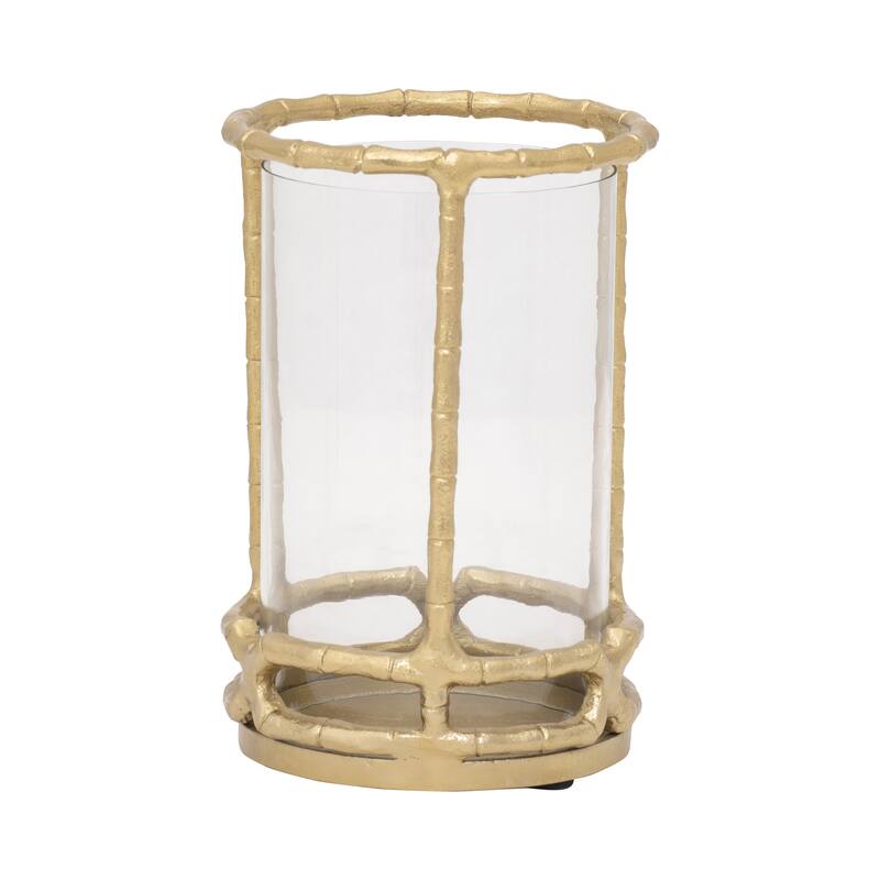 Aluminum Glass Sleek Hurricane Candle Holder - Gold, 9 in.