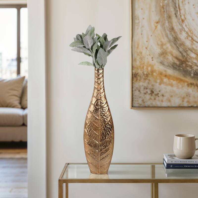 Metal Sleek Leaf Vase - Gold