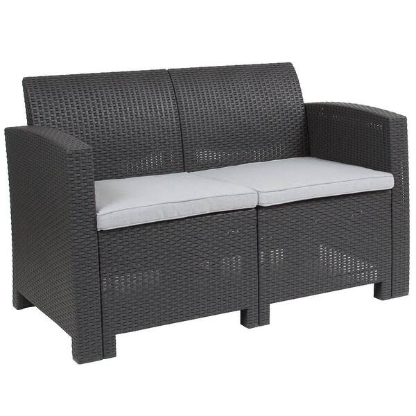 Shop Black Friday Deals On Faux Rattan Loveseat With All Weather Cushions Overstock 27389658