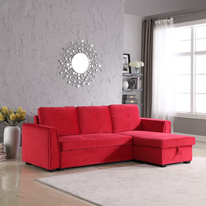 91'' Wide Velvet Storage Sectional Reversible Sleeper Sofa & Chaise