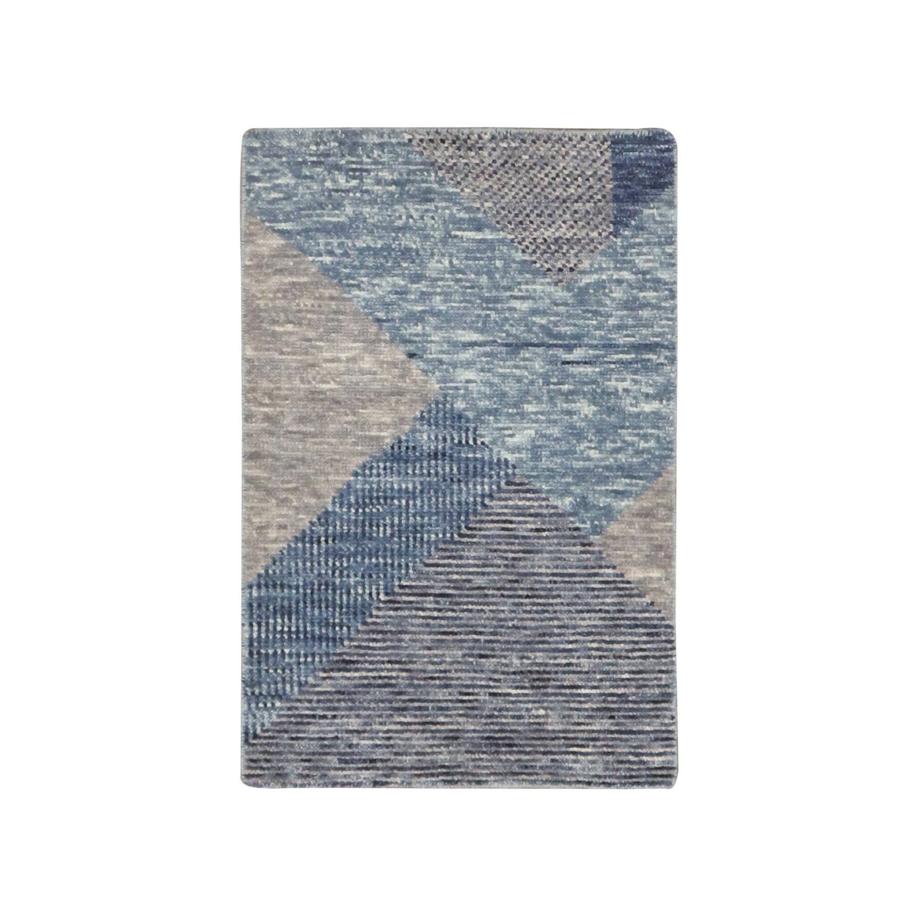 Hand Knotted Blue Modern and Contemporary with Wool Oriental Rug (2' x