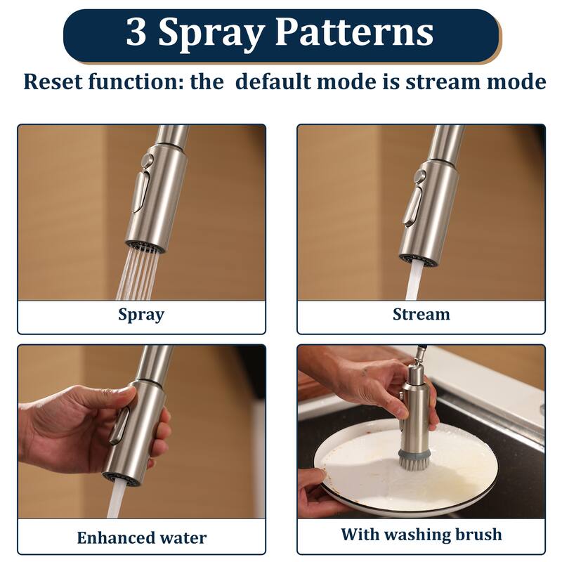 3-Function Single Handle Pull Down Sprayer Kitchen Faucet