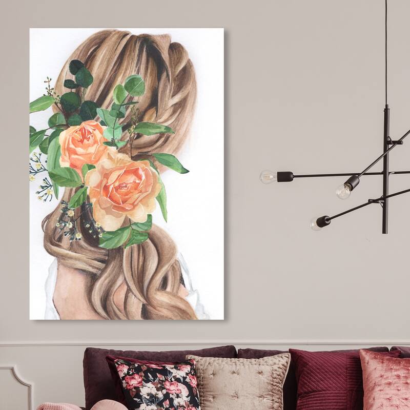 Wynwood Studio Fashion and Glam Her braids Orange and Pastel Orange Traditional Wall Art Canvas Print - 45 x 30