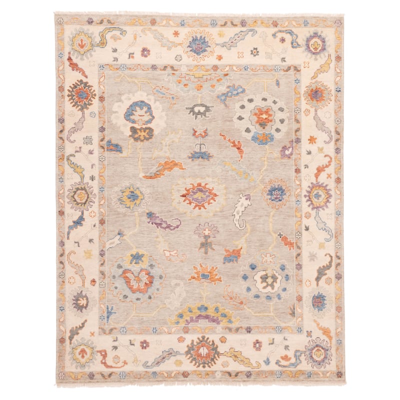 ECARPETGALLERY Hand-knotted Modern Oushak Light Grey Wool Rug - 7'11 x 9'10