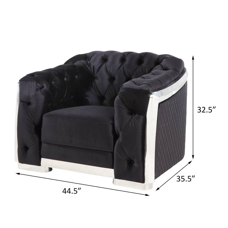 Gregory Black and Chrome Button-Tufted Accent Chair