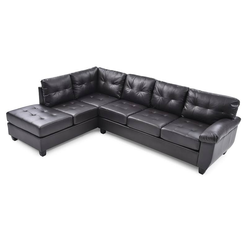 Tufted Reversible Faux Leather L-Shape Sectional Sofa - 111" - Dark Brown