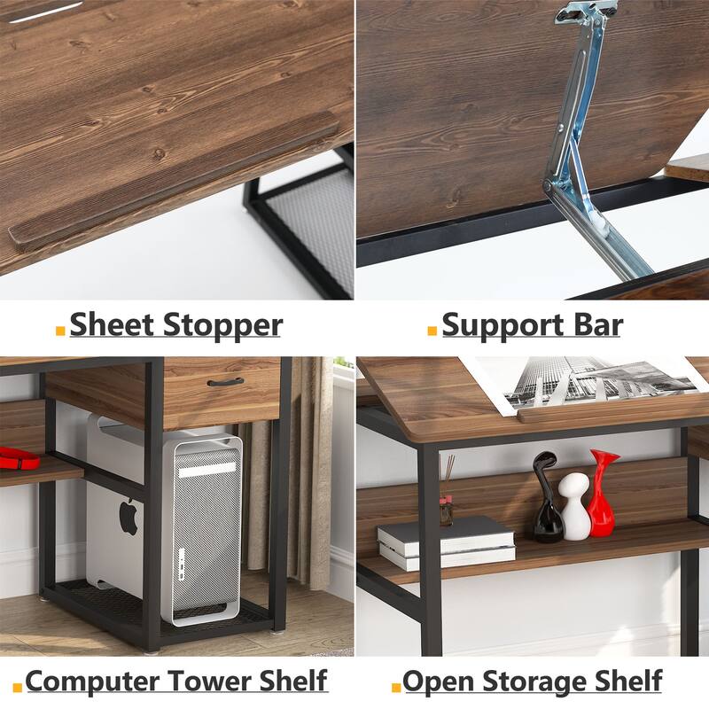 Drafting/Drawing/Painting Desk with Adjustable Tiltable Tabletop, Computer Desk with Drawer