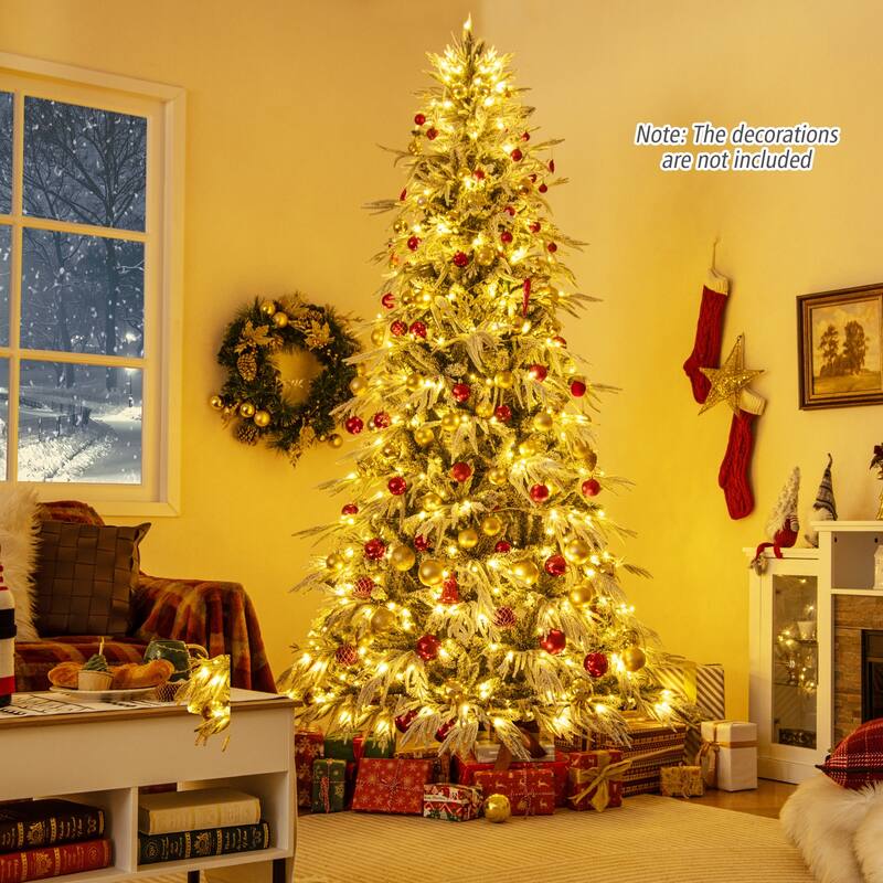 Gymax 6/7/8 FT Artificial Christmas Tree w/1108 PE PVC Branch Tips & - Green, White