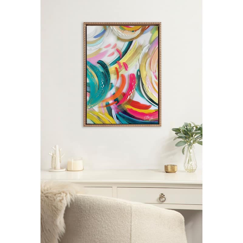 Kate and Laurel Sylvie Beaded Brushstroke 180 Framed Canvas by EttaVee