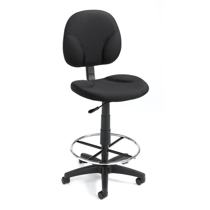 Zem Drafting Stool with Footring, Black Crepe Contoured Back & Seat