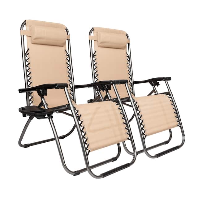 2Pcs Zero Gravity Lounge Chair Portable Folding Chairs with Saucer