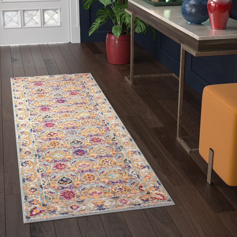 Dynah Bohemian & Eclectic Oriental Indoor Area Rug - 2'2'' x 7'3'' - Gray/Pink