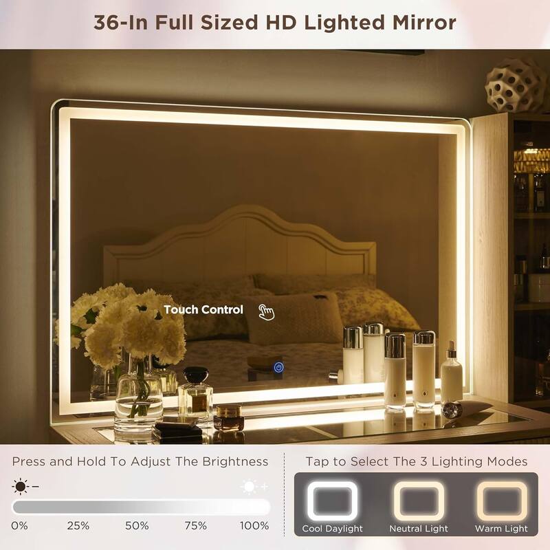 Modern Makeup Vanity Desk with HD Lighted Mirror, Dressing Table